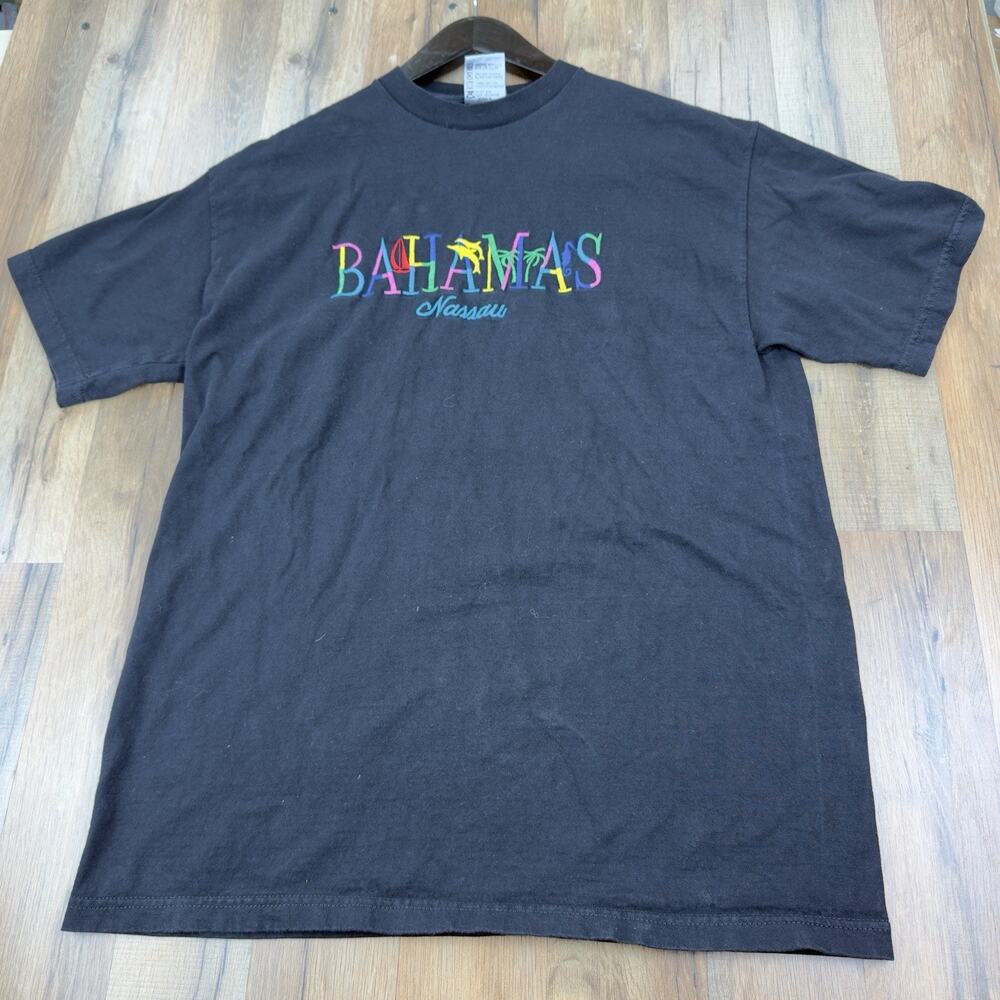 Bahamas King Cotton Embroidered Tourist T-Shirt Men L Crew Neck Short Sleeve